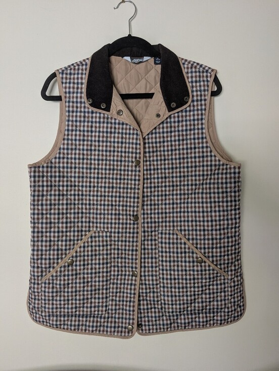 Lands' End Jackets & Blazers - Lands' End Beige & Brown Quilted Check Vest
